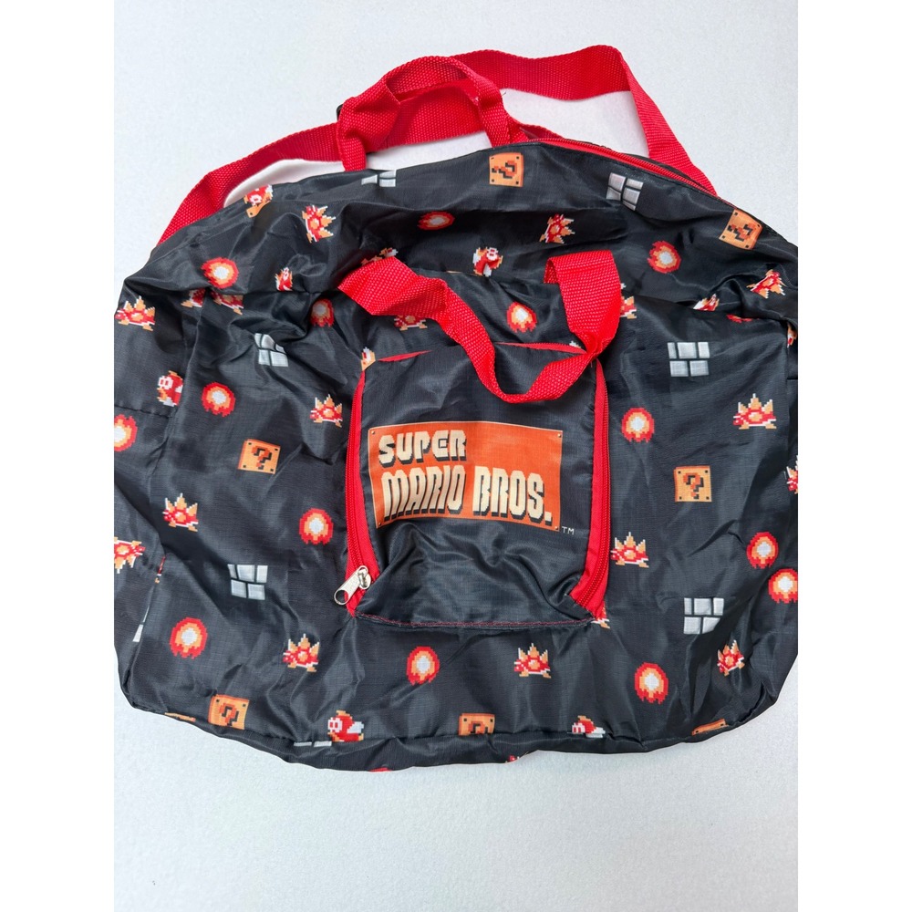 Nintendo Super Mario Bros CultureFly Pixel Art Duffle Bag Black Red Ripstop